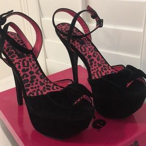 Black Velvet Stiletto Platform Dollhouse Heels